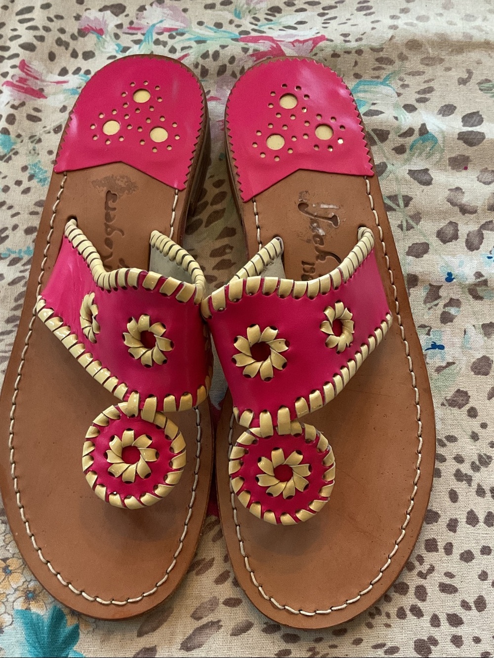 Jack Rogers Hot Pink Leather Jacks Sandals - Picture 3 of 6